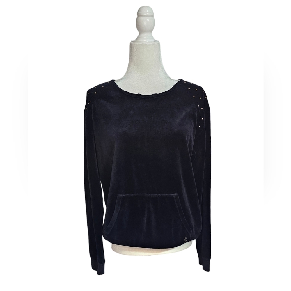 Vintage 90's Juicy Couture black velvet gold studs long sleeve L sweater Y2K